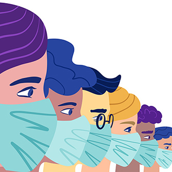 A group of people wearing a protective medical mask to prevent coronavirus. Vector concept of coronavirus quarantine.