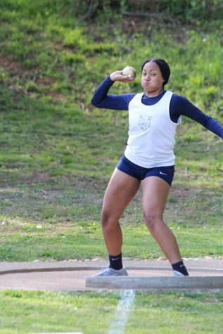 Sophomore Jasmine Amini is one of several throwers that competed in the April  27 meet at Fauquier High School. Photo courtesy of the yearbook staff. 