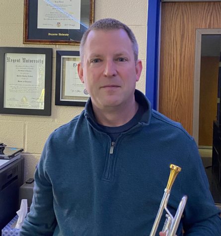 Mr. Neidich played the trumpet as a student and  now leads learners of all instruments. Photo courtesy of the yearbook staff. 